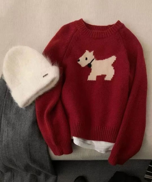 ammy.（エイミードット）の「【 ammy. / エイミードット 】 dog モチーフ カラー ニット トップス（ニット/セーター・レディース・レッド/ネイビー/イエロー/グレー/アイボリー・FREE）」の8枚目の写真
