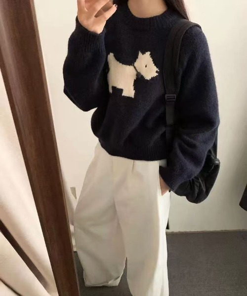 ammy.（エイミードット）の「【 ammy. / エイミードット 】 dog モチーフ カラー ニット トップス（ニット/セーター・レディース・レッド/ネイビー/イエロー/グレー/アイボリー・FREE）」の9枚目の写真