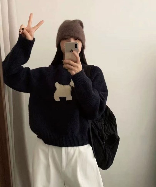 ammy.（エイミードット）の「【 ammy. / エイミードット 】 dog モチーフ カラー ニット トップス（ニット/セーター・レディース・レッド/ネイビー/イエロー/グレー/アイボリー・FREE）」の10枚目の写真