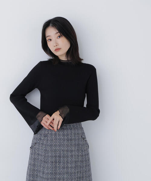 NATURAL BEAUTY BASIC（ナチュラルビューティーベーシック）の「◇シアーフレアカフスリブニット（ニット/セーター・レディース・ピンク/ライトグリーン/オフホワイト/ブラック・FREE）」の21枚目の写真