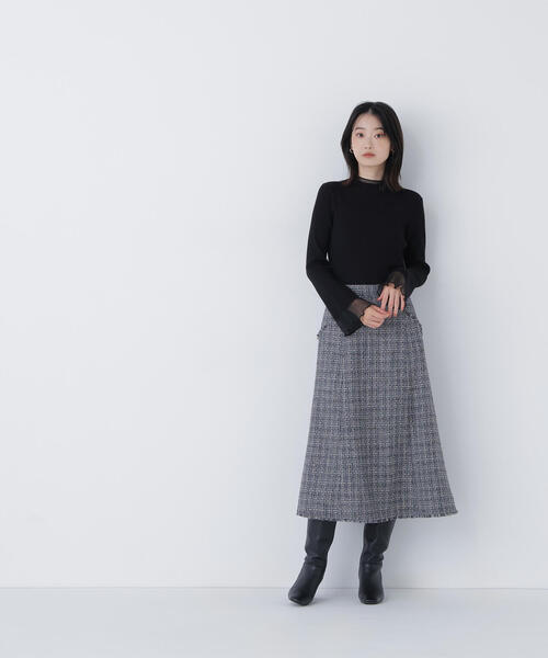 NATURAL BEAUTY BASIC（ナチュラルビューティーベーシック）の「◇シアーフレアカフスリブニット（ニット/セーター・レディース・ピンク/ライトグリーン/オフホワイト/ブラック・FREE）」の6枚目の写真