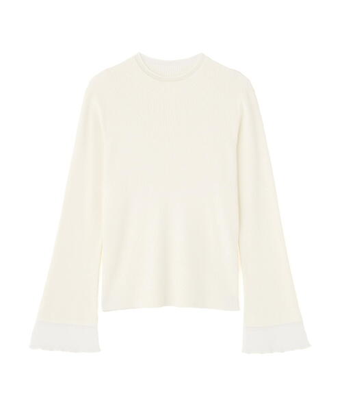 NATURAL BEAUTY BASIC（ナチュラルビューティーベーシック）の「◇シアーフレアカフスリブニット（ニット/セーター・レディース・ピンク/ライトグリーン/オフホワイト/ブラック・FREE）」の12枚目の写真