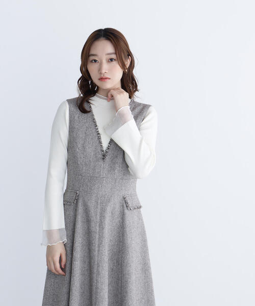 NATURAL BEAUTY BASIC（ナチュラルビューティーベーシック）の「◇シアーフレアカフスリブニット（ニット/セーター・レディース・ピンク/ライトグリーン/オフホワイト/ブラック・FREE）」の16枚目の写真