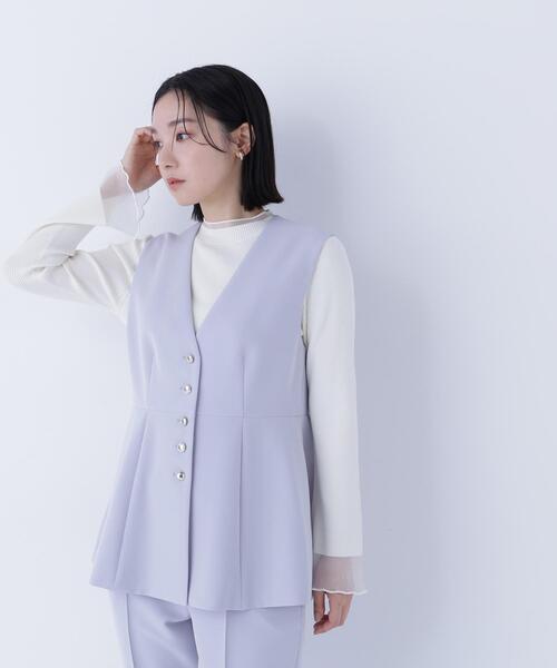 NATURAL BEAUTY BASIC(ナチュラルビューティーベーシック)の「◇シアーフレアカフスリブニット(ニット/セーター・レディース・ピンク/ライトグリーン/オフホワイト/ブラック・FREE)」の6枚目の写真