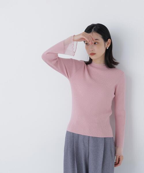 NATURAL BEAUTY BASIC(ナチュラルビューティーベーシック)の「◇シアーフレアカフスリブニット(ニット/セーター・レディース・ピンク/ライトグリーン/オフホワイト/ブラック・FREE)」の13枚目の写真