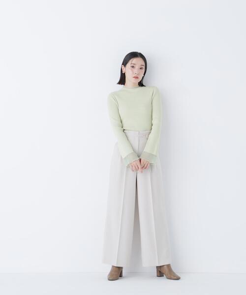 NATURAL BEAUTY BASIC（ナチュラルビューティーベーシック）の「◇シアーフレアカフスリブニット（ニット/セーター・レディース・ピンク/ライトグリーン/オフホワイト/ブラック・FREE）」の19枚目の写真