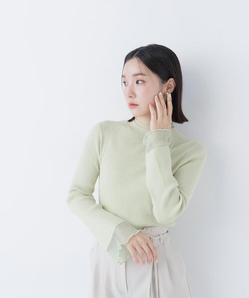 NATURAL BEAUTY BASIC（ナチュラルビューティーベーシック）の「◇シアーフレアカフスリブニット（ニット/セーター・レディース・ピンク/ライトグリーン/オフホワイト/ブラック・FREE）」の18枚目の写真