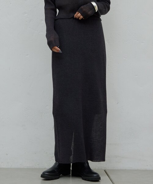 GALLARDAGALANTE（ガリャルダガランテ）の「【HERITANOVUM】【セットアップ対応】シアーリブニットスカート（スカート・レディース・チャコールグレー/レモンイエロー・FREE）」の2枚目の写真