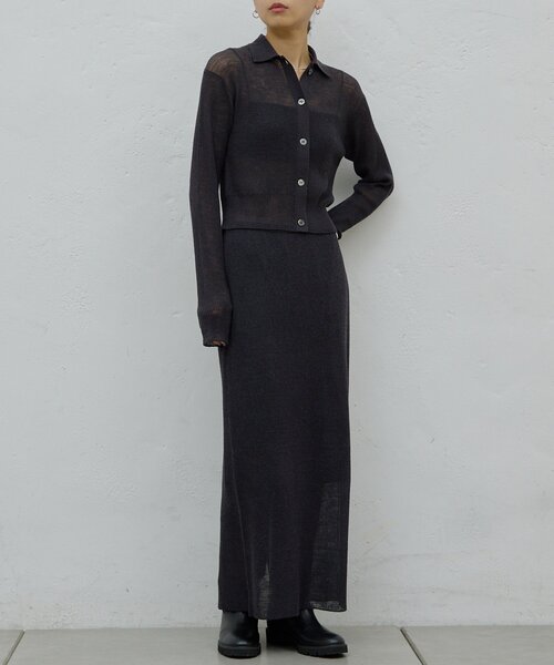 GALLARDAGALANTE（ガリャルダガランテ）の「【HERITANOVUM】【セットアップ対応】シアーリブニットスカート（スカート・レディース・チャコールグレー/レモンイエロー・FREE）」の5枚目の写真