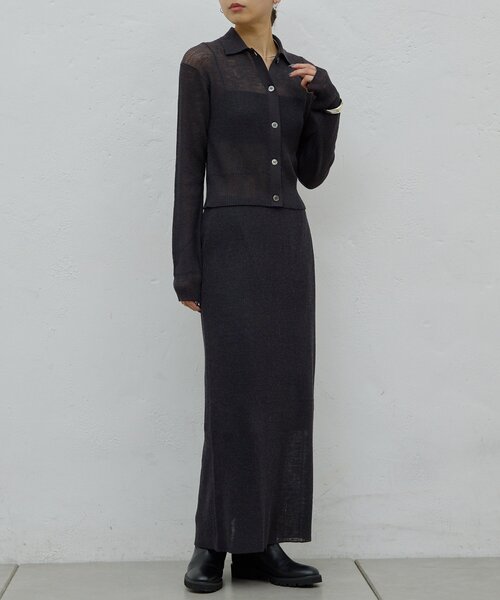 GALLARDAGALANTE（ガリャルダガランテ）の「【HERITANOVUM】【セットアップ対応】シアーリブニットスカート（スカート・レディース・チャコールグレー/レモンイエロー・FREE）」の4枚目の写真