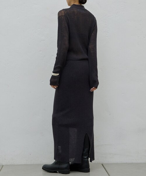 GALLARDAGALANTE（ガリャルダガランテ）の「【HERITANOVUM】【セットアップ対応】シアーリブニットスカート（スカート・レディース・チャコールグレー/レモンイエロー・FREE）」の3枚目の写真