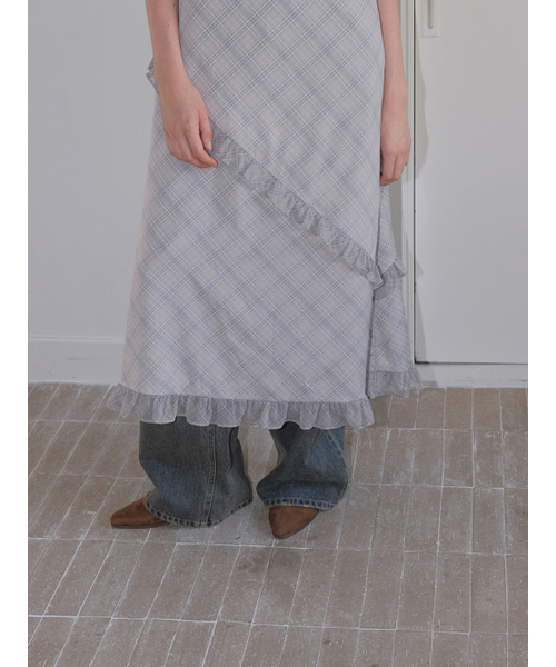 ETMON(エトモン)の「Slip Check Frill Dress, Khaki Grey(ワンピース・レディース・その他・F)」の4枚目の写真