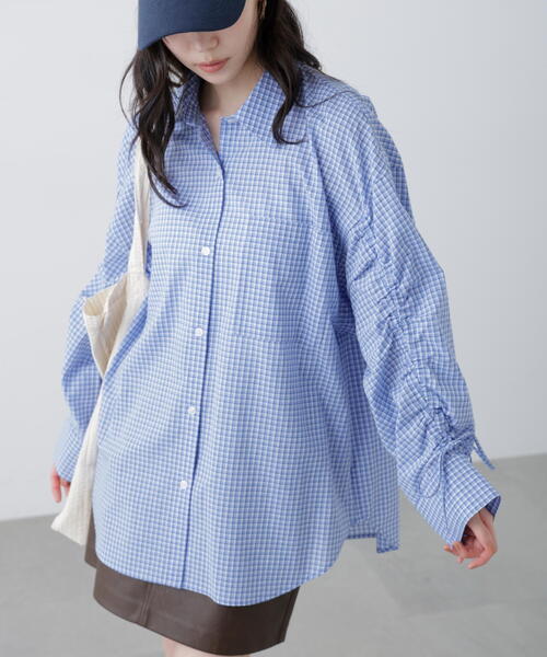 FREE'S MART（フリーズマート）の「◇袖シャーリングオーバーシャツ（シャツ/ブラウス・レディース・ブルー/ブラウン系その他/ブルー系その他/ホワイト/ホワイト系その他/ライトインディゴブルー/ベージュ系その他2・FREE）」の6枚目の写真