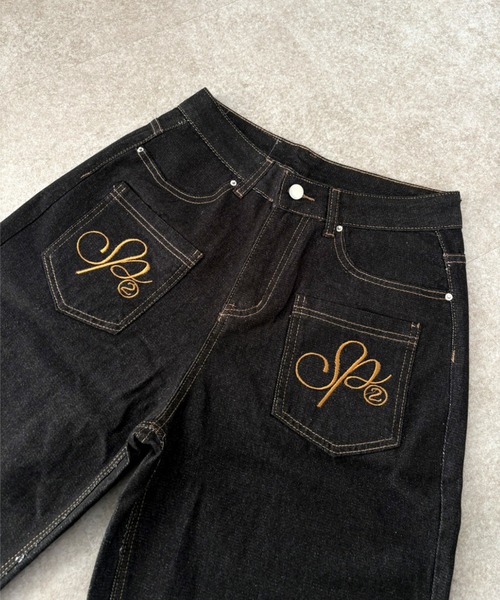 セール】羽刺繍ロゴデニムワイドパンツ（デニムパンツ）｜SHEENA