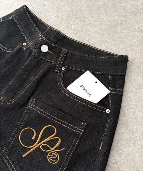 セール】羽刺繍ロゴデニムワイドパンツ（デニムパンツ）｜SHEENA