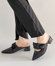 Shoes in Closet | 軽量 ポインテッド ワイドヒール サテン リボン ミュール 2489(パンプス)