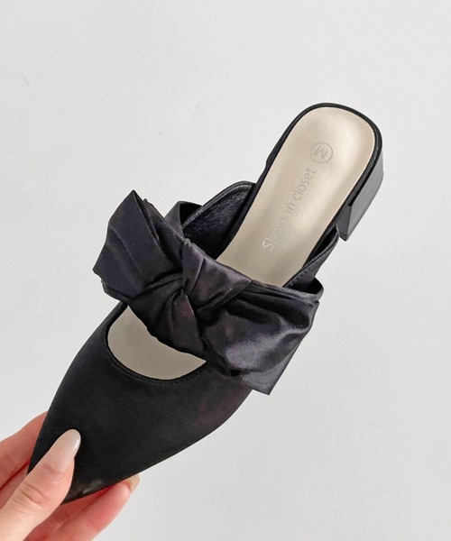 Shoes in Closet（シューズインクローゼット）の「軽量 ポインテッド ワイドヒール サテン リボン ミュール 2489（パンプス・レディース・ブラック/ライトベージュ/ピンク系その他・S/M/L/LL）」の18枚目の写真