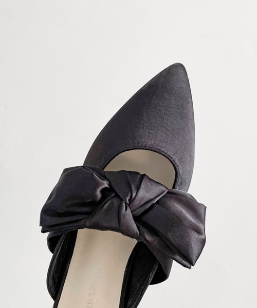 Shoes in Closet（シューズインクローゼット）の「軽量 ポインテッド ワイドヒール サテン リボン ミュール 2489（パンプス・レディース・ブラック/ライトベージュ/ピンク系その他・S/M/L/LL）」の17枚目の写真