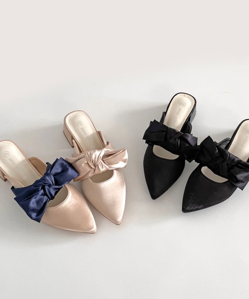 Shoes in Closet（シューズインクローゼット）の「軽量 ポインテッド ワイドヒール サテン リボン ミュール 2489（パンプス・レディース・ブラック/ライトベージュ/ピンク系その他・S/M/L/LL）」の16枚目の写真