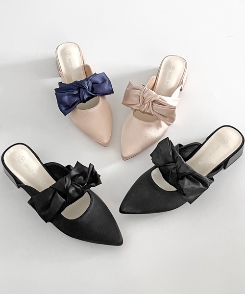 Shoes in Closet（シューズインクローゼット）の「軽量 ポインテッド ワイドヒール サテン リボン ミュール 2489（パンプス・レディース・ブラック/ライトベージュ/ピンク系その他・S/M/L/LL）」の15枚目の写真