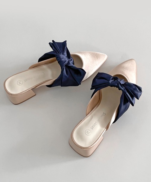 Shoes in Closet（シューズインクローゼット）の「軽量 ポインテッド ワイドヒール サテン リボン ミュール 2489（パンプス・レディース・ブラック/ライトベージュ/ピンク系その他・S/M/L/LL）」の14枚目の写真