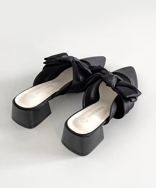 Shoes in Closet（シューズインクローゼット）の「軽量 ポインテッド ワイドヒール サテン リボン ミュール 2489（パンプス・レディース・ブラック/ライトベージュ/ピンク系その他・S/M/L/LL）」の9枚目の写真