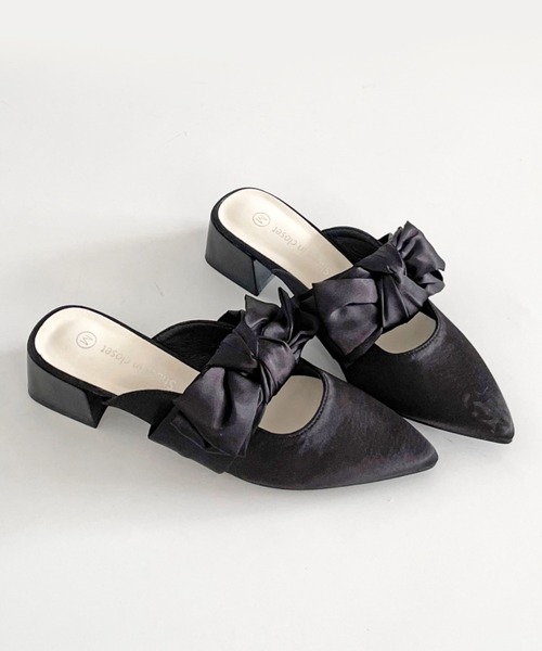 Shoes in Closet（シューズインクローゼット）の「軽量 ポインテッド ワイドヒール サテン リボン ミュール 2489（パンプス・レディース・ブラック/ライトベージュ/ピンク系その他・S/M/L/LL）」の8枚目の写真