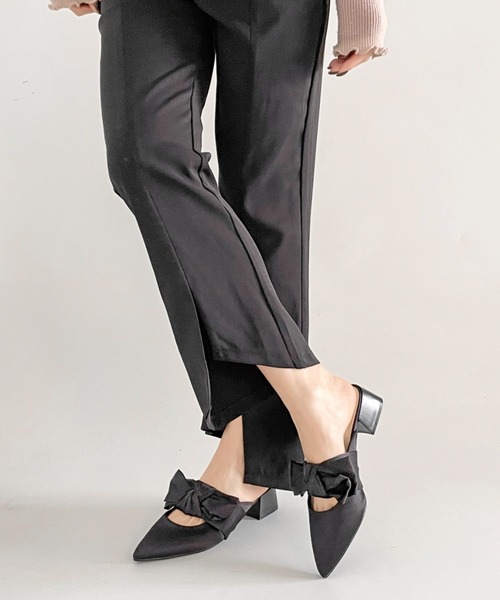 Shoes in Closet（シューズインクローゼット）の「軽量 ポインテッド ワイドヒール サテン リボン ミュール 2489（パンプス・レディース・ブラック/ライトベージュ/ピンク系その他・S/M/L/LL）」の6枚目の写真