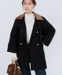 2wayカラーゴールドボタンミドルコート 【低身長・小柄女性】