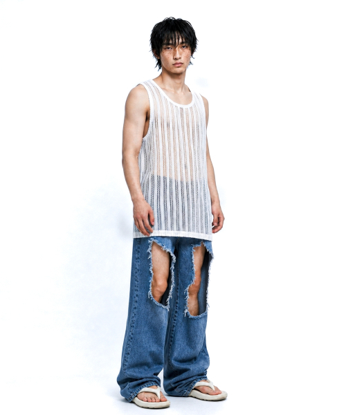 C WEAR BY THE GENIUS(シーウェアバイザジーニアス)の「シースルークラフトニットスリーブレスホワイト(Tシャツ/カットソー・メンズ・その他・size3/size1)」の2枚目の写真