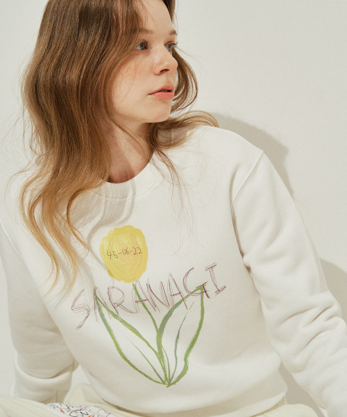 SARANAGI(サラナギ)の「SE0589- crop sweatshirt (ivory)(スウェット・レディース・アイボリー・FREE)」の1枚目の写真