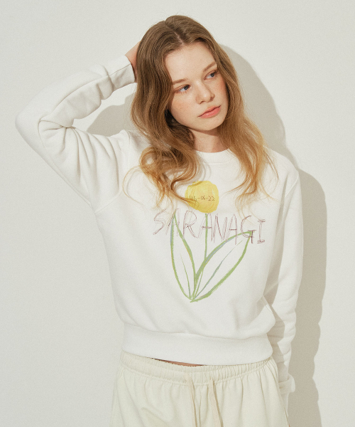SARANAGI(サラナギ)の「SE0589- crop sweatshirt (ivory)(スウェット・レディース・アイボリー・FREE)」の2枚目の写真