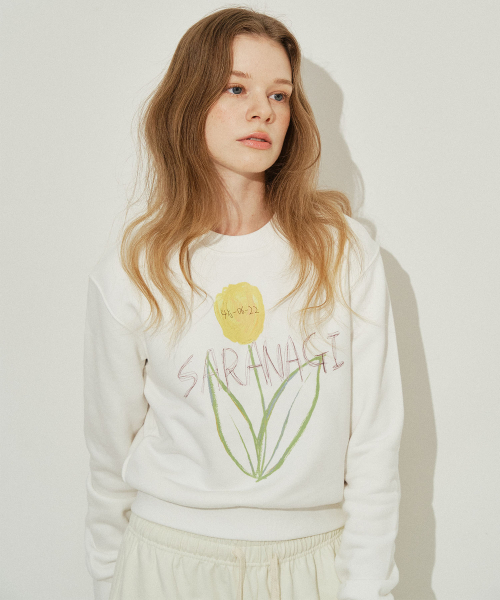 SARANAGI(サラナギ)の「SE0589- crop sweatshirt (ivory)(スウェット・レディース・アイボリー・FREE)」の3枚目の写真