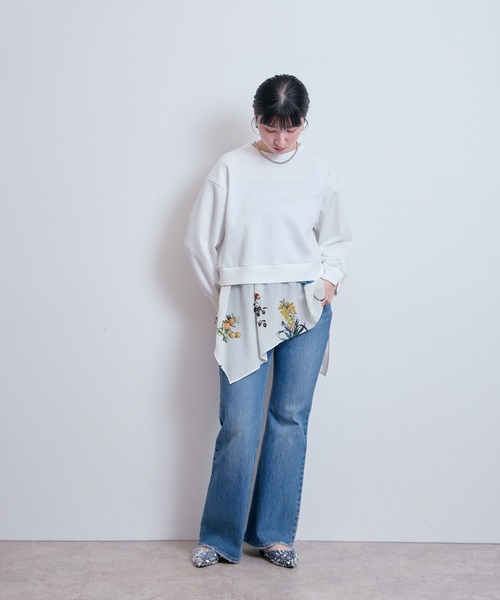 LHELBIE（レルビエ）の「レイヤードドッキングトップス（Tシャツ/カットソー・レディース・ブラック/オフホワイト・M）」の8枚目の写真