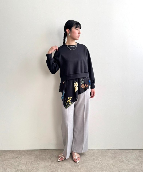 LHELBIE（レルビエ）の「レイヤードドッキングトップス（Tシャツ/カットソー・レディース・ブラック/オフホワイト・M）」の13枚目の写真