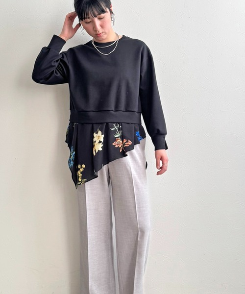 LHELBIE（レルビエ）の「レイヤードドッキングトップス（Tシャツ/カットソー・レディース・ブラック/オフホワイト・M）」の15枚目の写真