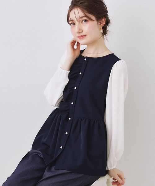 couture brooch（クチュールブローチ）の「【ハレの日・通勤】フリルドッキング ペプラムブラウス（シャツ/ブラウス・レディース・ナチュラル/ネイビー・40/38/36/42）」の21枚目の写真