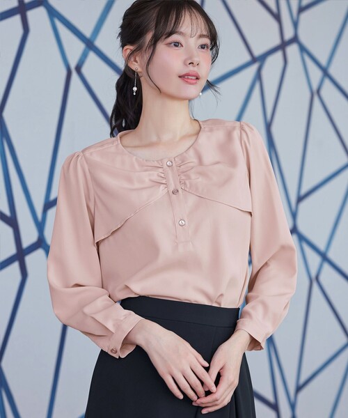 Tiaclasse(ティアクラッセ)の「リボン風ブラウス(シャツ/ブラウス・レディース・ネイビー/グレー系/ピンク・XXL/XL)」の3枚目の写真