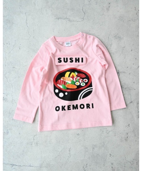 CHEEK ROOM(チークルーム)の「CHEEK ROOM/チークルーム 桶のお寿司ロングTシャツ(Tシャツ/カットソー・キッズ・オフホワイト/ピンク/グリーン・120cm/130cm/80cm/90cm/100cm/110cm)」の2枚目の写真