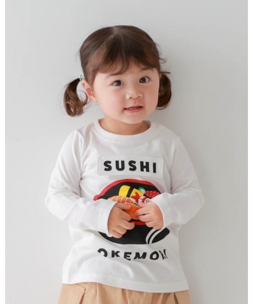 CHEEK ROOM(チークルーム)の「CHEEK ROOM/チークルーム 桶のお寿司ロングTシャツ(Tシャツ/カットソー・キッズ・オフホワイト/ピンク/グリーン・120cm/130cm/80cm/90cm/100cm/110cm)」の6枚目の写真