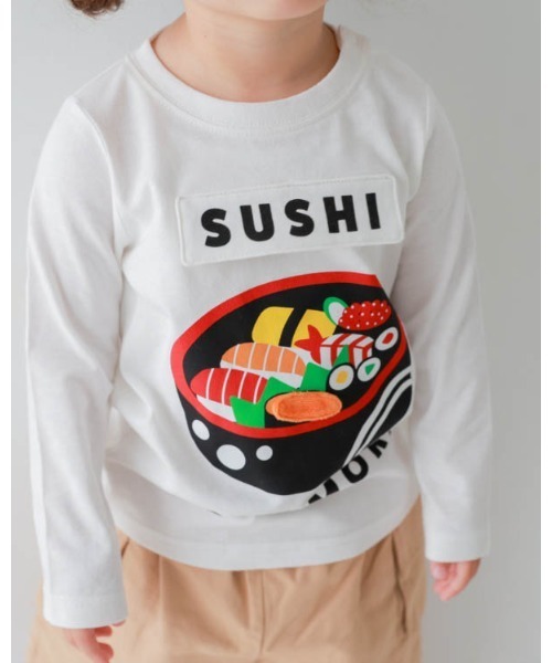 CHEEK ROOM(チークルーム)の「CHEEK ROOM/チークルーム 桶のお寿司ロングTシャツ(Tシャツ/カットソー・キッズ・オフホワイト/ピンク/グリーン・120cm/130cm/80cm/90cm/100cm/110cm)」の8枚目の写真