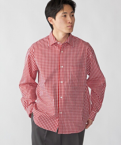 City Ambient Products（シティアンビエントプロダクツ）の「City Ambient Products: ブロード ストライプ チェック シャツ（シャツ/ブラウス・メンズ・レッド/ブラウン/サックスブルー/ブルー/スカイブルー・MEDIUM/SMALL/LARGE）」の5枚目の写真