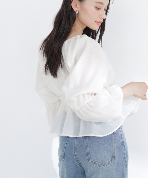 NATURAL BEAUTY BASIC（ナチュラルビューティーベーシック）の「◇シアーギャザーペプラムブラウス（シャツ/ブラウス・レディース・ブラック系その他/ピンク/オフホワイト/チャコールグレー・SMALL/MEDIUM）」の18枚目の写真