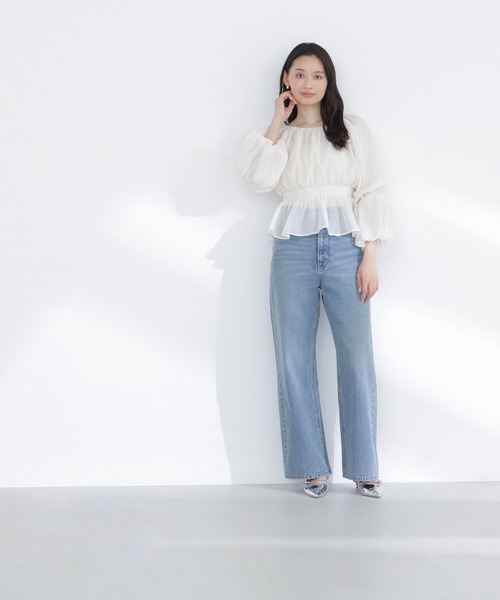 NATURAL BEAUTY BASIC（ナチュラルビューティーベーシック）の「◇シアーギャザーペプラムブラウス（シャツ/ブラウス・レディース・ブラック系その他/ピンク/オフホワイト/チャコールグレー・SMALL/MEDIUM）」の19枚目の写真