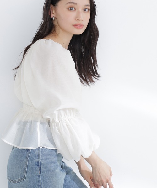 NATURAL BEAUTY BASIC（ナチュラルビューティーベーシック）の「◇シアーギャザーペプラムブラウス（シャツ/ブラウス・レディース・ブラック系その他/ピンク/オフホワイト/チャコールグレー・SMALL/MEDIUM）」の20枚目の写真