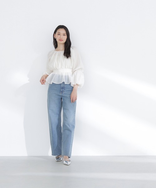 NATURAL BEAUTY BASIC（ナチュラルビューティーベーシック）の「◇シアーギャザーペプラムブラウス（シャツ/ブラウス・レディース・ブラック系その他/ピンク/オフホワイト/チャコールグレー・SMALL/MEDIUM）」の21枚目の写真