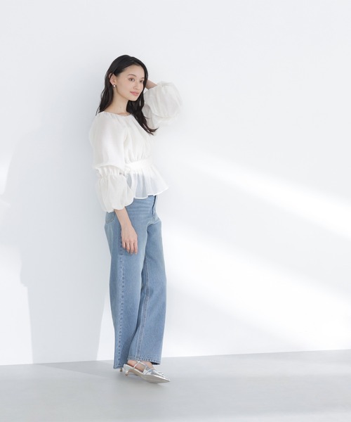 NATURAL BEAUTY BASIC（ナチュラルビューティーベーシック）の「◇シアーギャザーペプラムブラウス（シャツ/ブラウス・レディース・ブラック系その他/ピンク/オフホワイト/チャコールグレー・SMALL/MEDIUM）」の11枚目の写真
