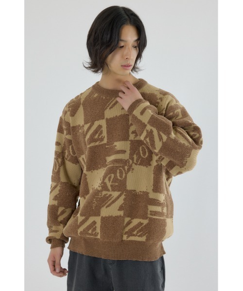 RODEO CROWNS WIDE BOWL（ロデオクラウンズワイドボウル）の「ブロークンチェックニット（ニット/セーター・メンズ・ベージュ/ブラック/オフホワイト・MEDIUM/LARGE）」の4枚目の写真