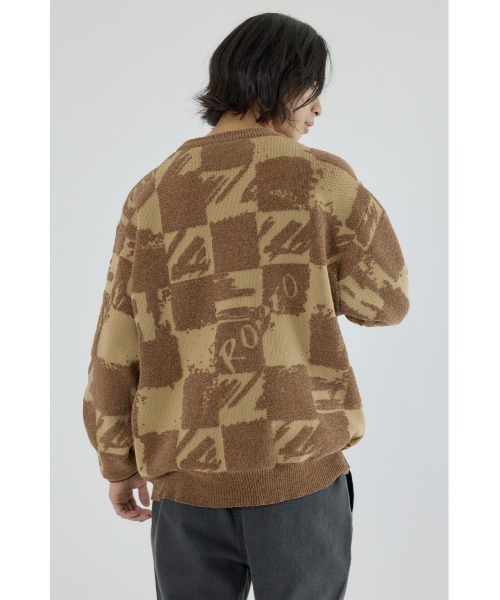 RODEO CROWNS WIDE BOWL（ロデオクラウンズワイドボウル）の「ブロークンチェックニット（ニット/セーター・メンズ・ベージュ/ブラック/オフホワイト・MEDIUM/LARGE）」の6枚目の写真
