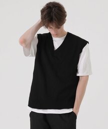 PEPPERSEASONING（ペッパーシーズニング）の「オーバーサイズシティボーイVネックニットベストミニマルブラック（ベスト）」